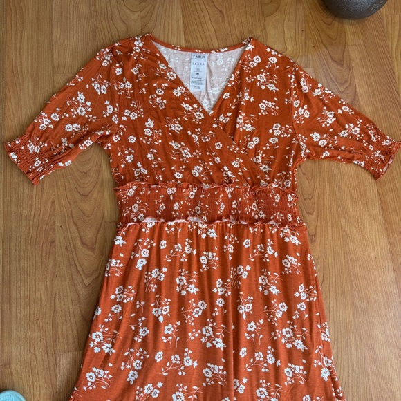 Serra Women’s Rusty Orange Floral Pattern V-Neck Short Sleeve Maxi Dress size M - Picture 4 of 6